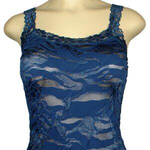 BLUE GOTH STRETCH LACE SHEER FLORAL CAMI TANK TOP GYPSY PEASANT XS S M L XL OS